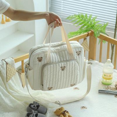 1 Piece Quilted Diaper Bag With Multiple Pockets, Detachable Shoulder Strap, Suitable For Stroller, Travel And Daily Use Mommy Bag Beige / Tulip