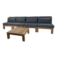 Tuin loungeset Aruba 5-delig (incl. kussens) - Naturel/Donkergrijs - Teak