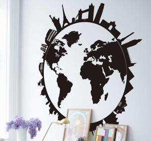 Wanddecoratie stickers wereldbol met gebouwen