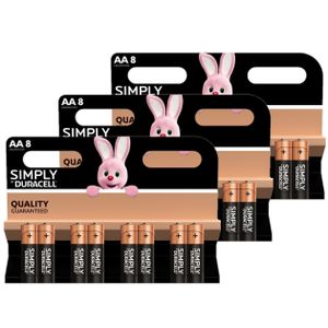 24x Duracell AA Simply batterijen alkaline Lr6 Mn1500 1.5 V