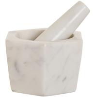 Vijzel met stamper - wit - marmer - hexagon - mortier - keukenartikelen
