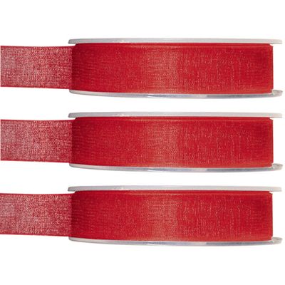 3x Hobby/decoratie rode organza sierlinten 1,5 cm/15 mm x 20 meter