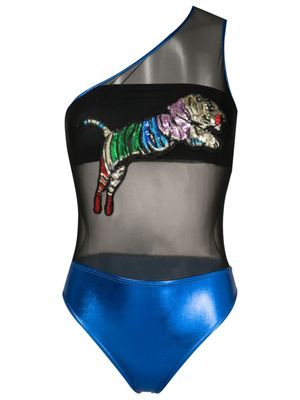 Brigitte maillot de bain asymétrique Carnaval/Festival à sequins - Noir