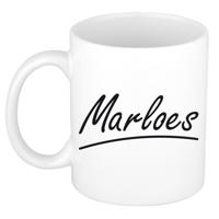 Marloes Naam koffiemok - beker - met sierlijke letters - wit - 300 ml - Cadeau - Dames
