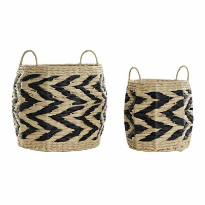 Mandenset DKD Home Decor Zwart Lichtbruin Natuurlijke Vezel Boho 30 x 30 x 30 cm 2 Onderdelen (2 Stuks)