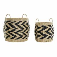 Mandenset DKD Home Decor Zwart Lichtbruin Natuurlijke Vezel Boho 30 x 30 x 30 cm 2 Onderdelen (2 Stuks)