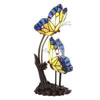 Clayre & Eef Tiffany Tafellamp 24x17x47 cm Blauw Geel Glas Kunststof