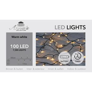 Kerstverlichting - warm wit - 750 cm - 100 led lampjes - zwart snoer - op batterijen