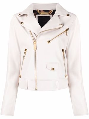 Philipp Plein veste de moto à clous - Blanc