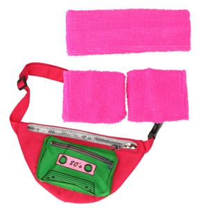 Foute 80s/90s party verkleed accessoire set - neon roze - jaren 80/90 thema feestje