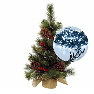 Mini kerstboom 45 cm - met decoratie en verlichting helder wit 300 cm - 40 leds