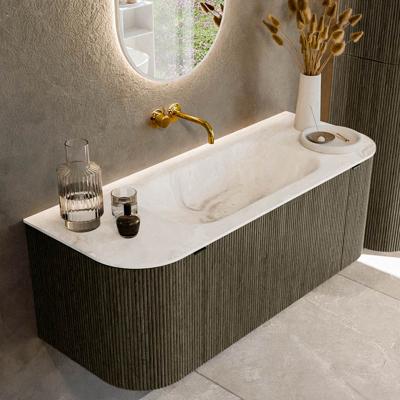 Badmeubel Mondiaz Kurve-Dlux | 120 cm cm | Meubelkleur Shadow | Wastafelkleur Frappe | Solid surface | Wasbak midden spoelbak | Zonder kraangat(en)