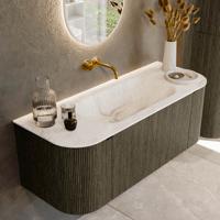 Badmeubel Mondiaz Kurve-Dlux | 120 cm cm | Meubelkleur Shadow | Wastafelkleur Frappe | Solid surface | Wasbak midden spoelbak | Zonder kraangat(en)