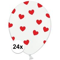 24x witte ballonnen met rode hartjes   - - thumbnail
