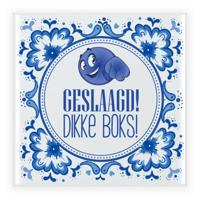 Geslaagd cadeau tegel - geslaagd! dikke boks! - delfts blauw - keramiek - 15 x 15 cm