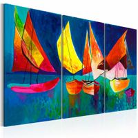 Handgeschilderd schilderij - Kleurrijke zeilboten  120x80cm