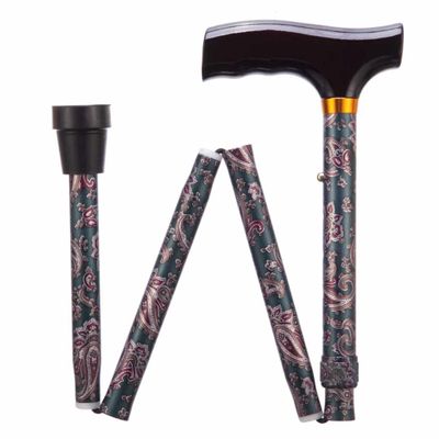 Opvouwbare wandelstok | Paisley | Lengte 84 - 94 cm | Houten handvat | Aluminium | PR30120-PAS