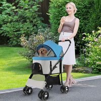 3-in-1 Huisdierwagen met Verwijderbare Drager Opvouwbare Transportwagen voor Honden & Katten 4-Wiel Reiswagen Blauw