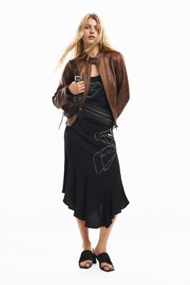 Midijurk met bloemenprint - BLACK - S