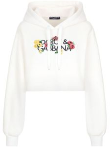 Dolce & Gabbana hoodie crop à logo floqué - Blanc