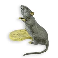 A BRONZE SCULPTURE OF A MOUSE WITH BISCUIT