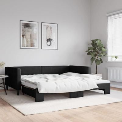 Slaapbank met onderschuifbed 100x200 cm stof zwart
