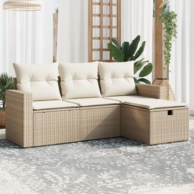 4-delige Loungeset met kussens poly rattan beige