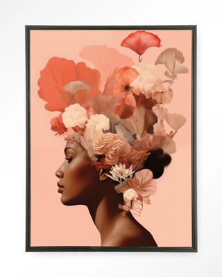 Urban Cotton Wandkleed 'Flower Crown' 145 x 190cm in Floating Frame - black