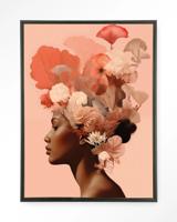 Urban Cotton Wandkleed 'Flower Crown' 145 x 190cm in Floating Frame - black