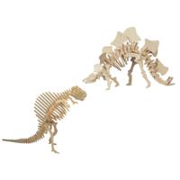 Houten 3D dino puzzel bouwpakket set Spinosaurus en Stegosaurus - thumbnail