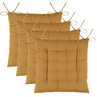Stof Textile stoelkussens DUO - 4x - okergeel - 38 x 38 x 3.5 cm - touwtjes sluiting