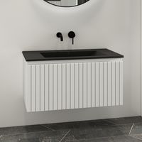 Fontana Lento wit badkamermeubel ribbelfront met zwarte wastafel 80cm zonder kraangat - thumbnail