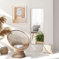 Deurspiegel Wandspiegel met Bamboeframe Moderne Hangende Make-upspiegel voor Hal Woonkamer Slaapkamer 100 x 35 cm