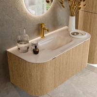 Badmeubel Mondiaz Kurve-Dlux | 100 cm | Meubelkleur Oak | Wastafelkleur Meli | Solid surface | Wasbak midden spoelbak | 1 kraangat