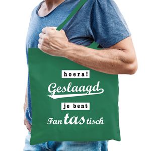 Bellatio Decorations Cadeau tas geslaagd/afgestudeerd - groen - katoen - 42 x 38 cm   -