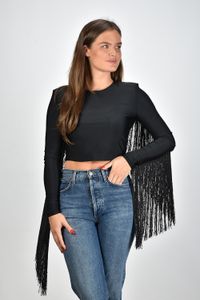 Rotate top Sequin Fringe Crop Top 112042100 zwart