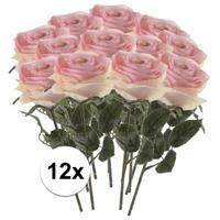 Kunstbloem roos Simone - 12x - licht roze - 45 cm - decoratie bloemen
