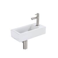Fortifura Fuente fonteinset - 36x18.5x9cm - 1 kraangat - rechts - solid surface - fonteinkraan RVS geborsteld - mat wit SW696237/SW696217/SW705498
