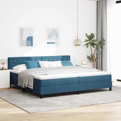 Boxspringbed met Matras Donkerblauw 200 x 200 cm Stof