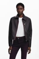 Bordeauxkleurige jas met leerlook - RED - XL