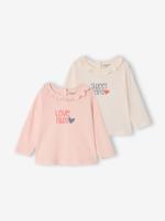Set van 2 T-shirt met lange mouwen en kraag lichtroze