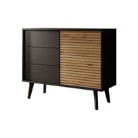 Meubella Dressoir Palladium - Eiken - Zwart - 104 cm - thumbnail