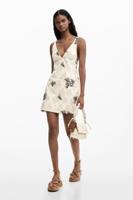 Jurk met bandjes en geborduurde takken - WHITE - XL