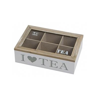 Theedoos - wit - 6-vaks - I love tea - 23 x 15 cm
