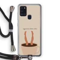 Aggressively drinks coffee: Samsung Galaxy A21s Transparant Hoesje met koord