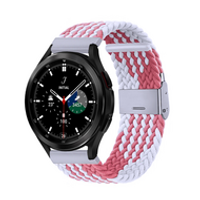 Braided nylon bandje - Wit / roze - Samsung Galaxy Watch 4 Classic - 42mm / 46mm - thumbnail