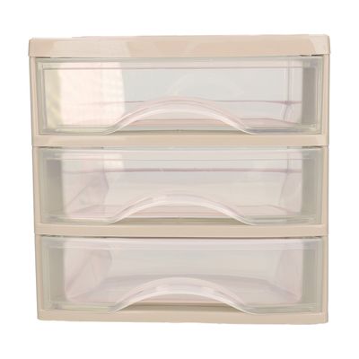 Ladeblokje/bureau organizer 3x lades - taupe/transparant - L18 x B21 x H17 cm - plastic