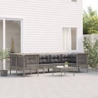 8-delige Loungeset met kussens poly rattan grijs