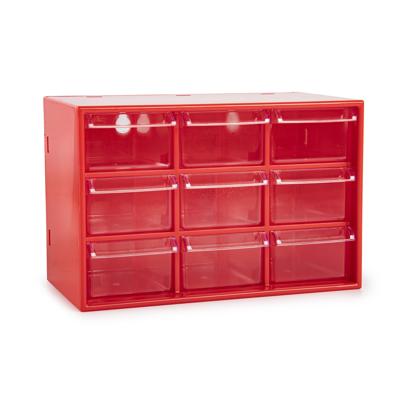 Sorteerbakjes spijkers/schroeven - 9x lades - 18.5 x 10 x 12 cm - opbergkastjes - ophangbaar - rood