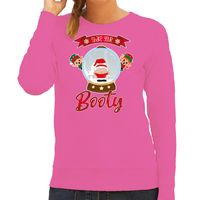 Bellatio Decorations foute kersttrui/sweater dames - Kerstman sneeuwbol - roze - Shake Your Booty 2XL  -
